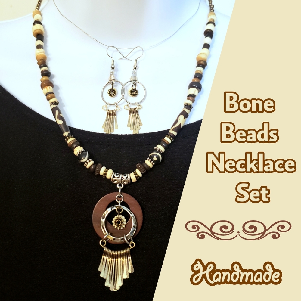 Bone Beads w/ Pendant & Earings
